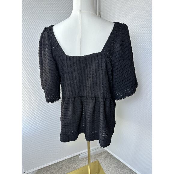 Sarah Hann x Anthropologie Flutter-Sleeve Crochet Black Babydoll Blouse 2x Plus - Picture 7 of 10